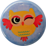 Owl badge red yellow blue